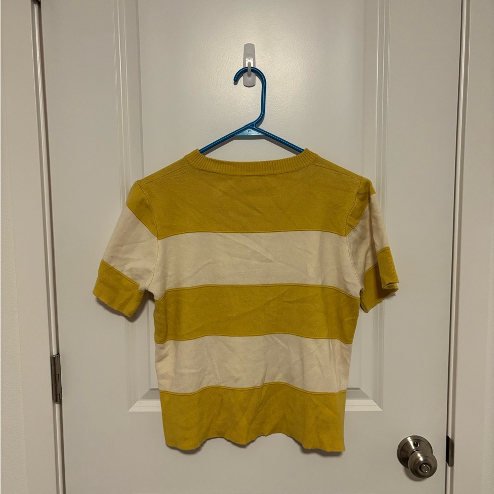 Boutique Short Sleeve Sweater Top Mustard Yellow Cream